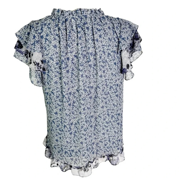 Misa Olga Ruffle Sleeve Mixed Print Boho Blouse Top Blue Size M - Picture 7 of 12